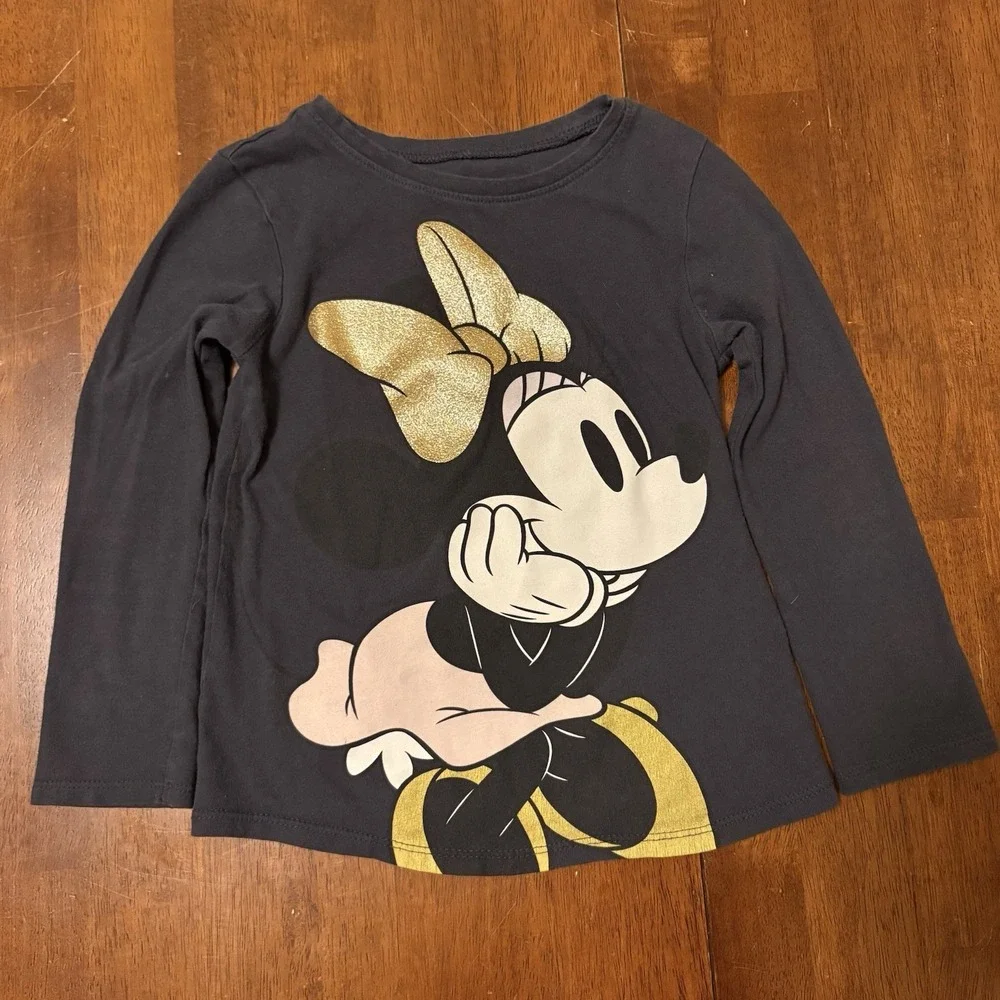 Minnie‎ Mouse W/ Gold Bow Pink Skirt - Black Long Sleeve Old Navy 5t 100% Cotton